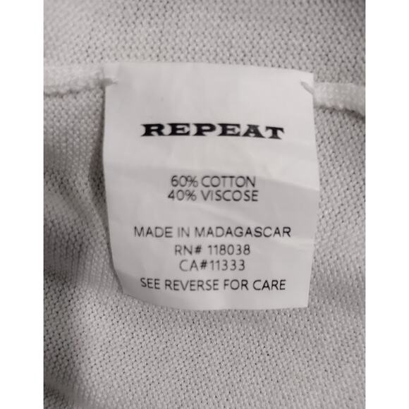 Repeat Lace Up Neck Long Sweater with 3/4 Sleeves, Cream, Size XS - Picture 6 of 7